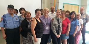 Crossing guards met at the Mason District Station for training with MPO Allie Eggers and Captain Mike Grinnan of the Operations Support Bureau
