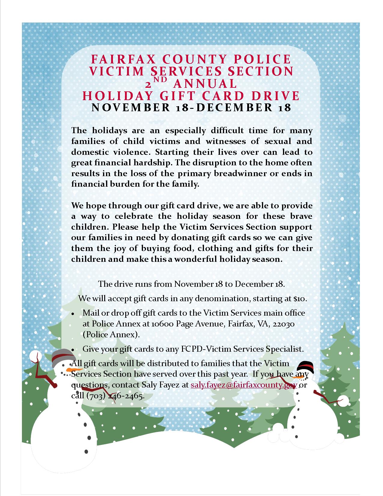 Victim Services Announces their Second Annual Holiday Gift Card Drive