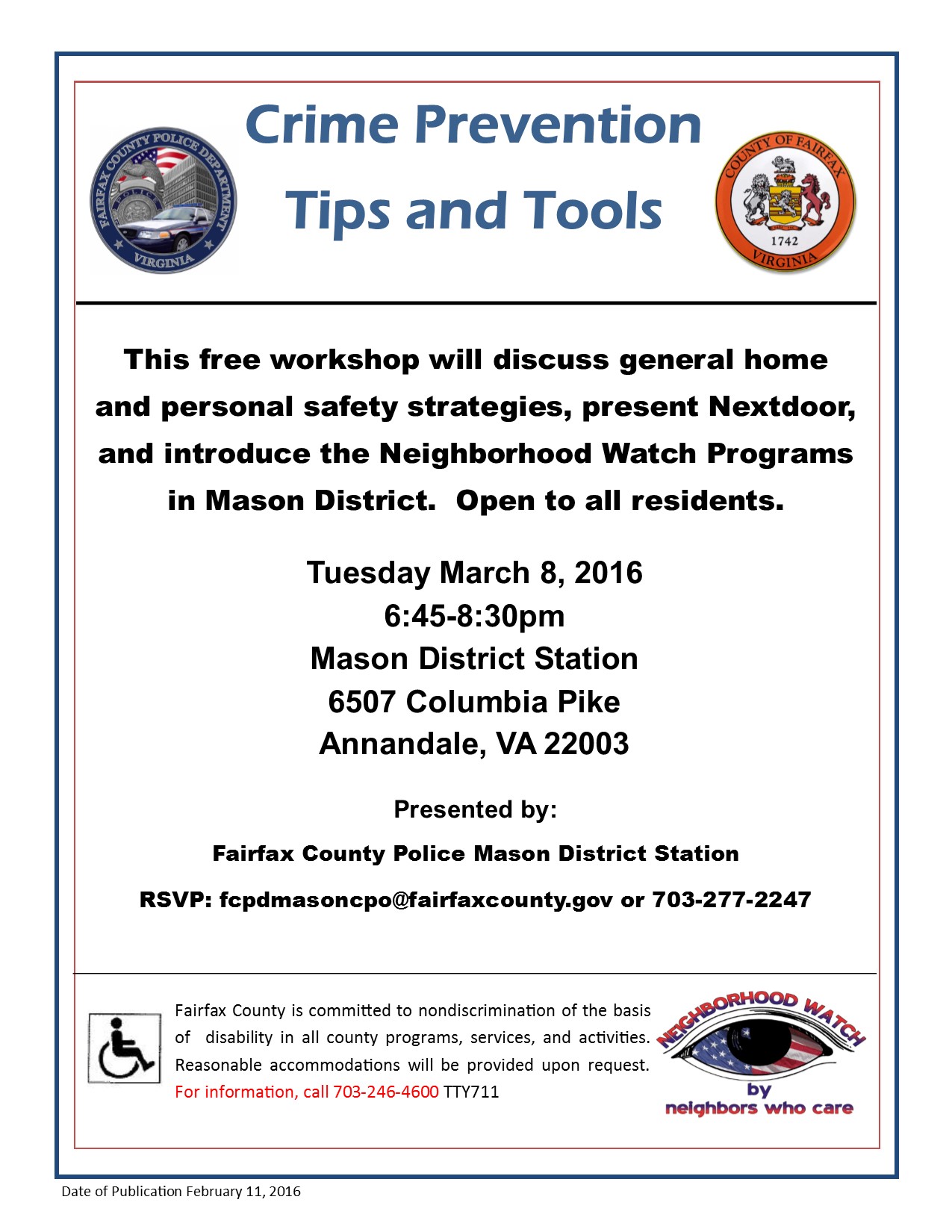 FREE Workshop; Crime Prevention Tips and Tools